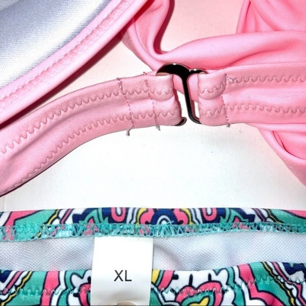 Pink and Aqua Medallion Two Piece Bikini Size XL Juniors - Picture 5 of 7